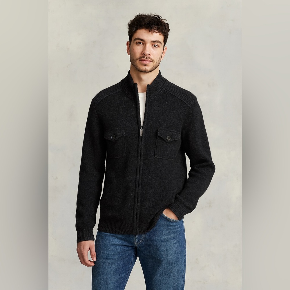 Pronto Uomo Blue Charcoal Wool Zip Front Cardigan‎ XXL